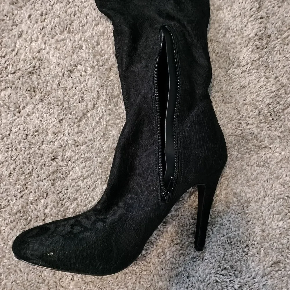Call of Spring Astilama Lace Black  Over-the-Knee Stiletto Heel Boots Sz 9 NWOT